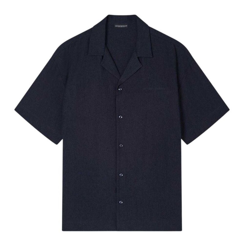 Emporio Armani EA7 Mens Linen Blend Relaxed Fit Beach Shirt / Blue
